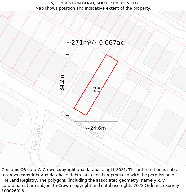 25, CLARENDON ROAD, SOUTHSEA, PO5 2ED: Plot and title map