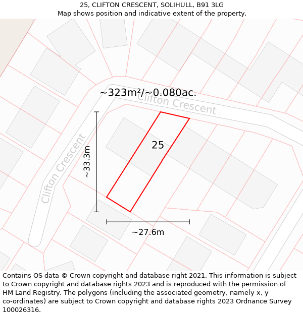 25, CLIFTON CRESCENT, SOLIHULL, B91 3LG: Plot and title map