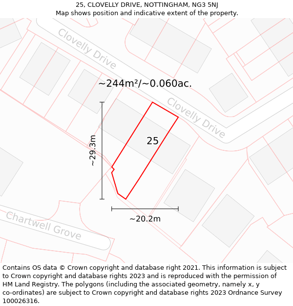 25, CLOVELLY DRIVE, NOTTINGHAM, NG3 5NJ: Plot and title map