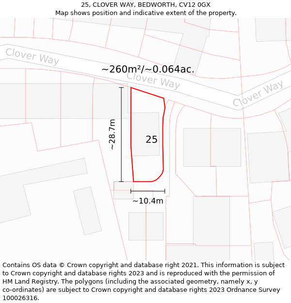 25, CLOVER WAY, BEDWORTH, CV12 0GX: Plot and title map