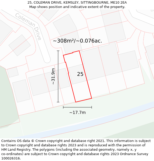 25, COLEMAN DRIVE, KEMSLEY, SITTINGBOURNE, ME10 2EA: Plot and title map