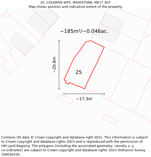 25, COLEMAN WAY, MAIDSTONE, ME17 3GT: Plot and title map