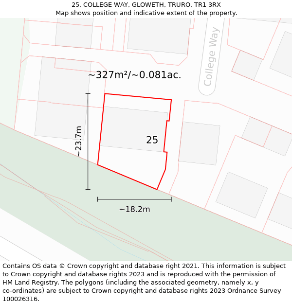 25, COLLEGE WAY, GLOWETH, TRURO, TR1 3RX: Plot and title map