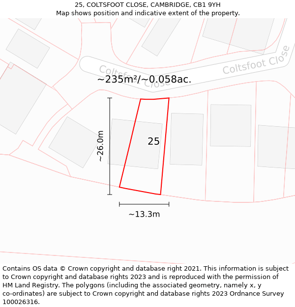 25, COLTSFOOT CLOSE, CAMBRIDGE, CB1 9YH: Plot and title map