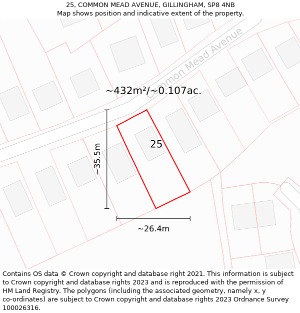 25, COMMON MEAD AVENUE, GILLINGHAM, SP8 4NB: Plot and title map