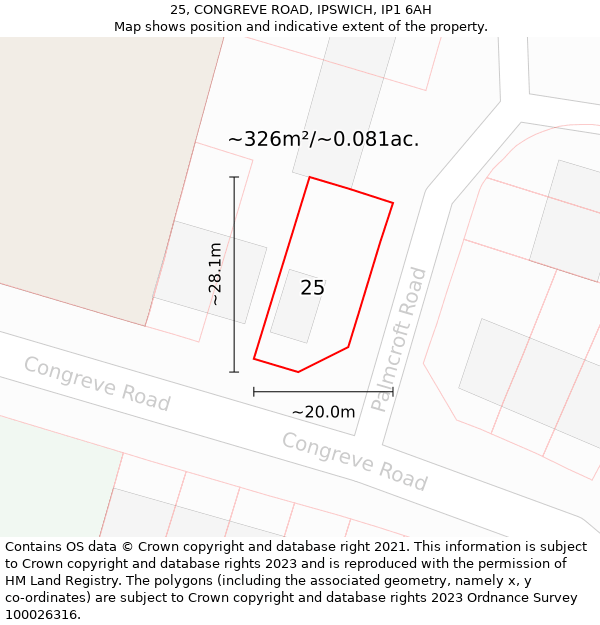 25, CONGREVE ROAD, IPSWICH, IP1 6AH: Plot and title map
