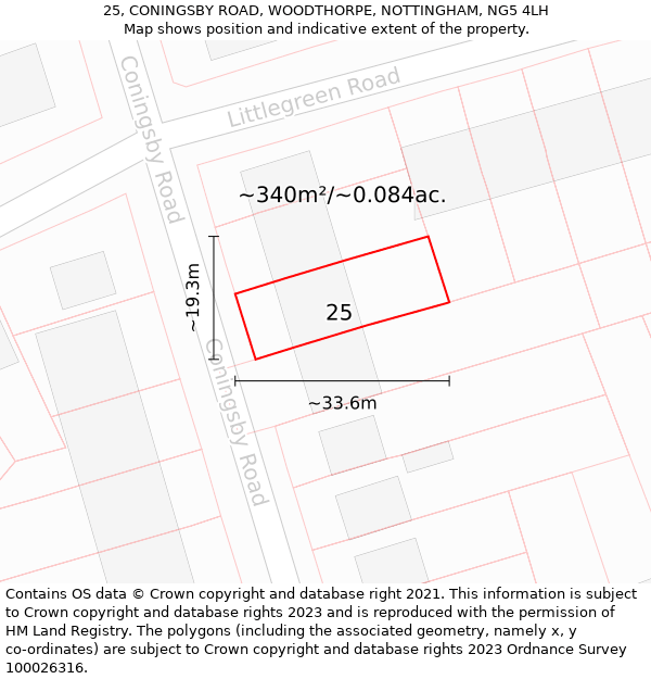 25, CONINGSBY ROAD, WOODTHORPE, NOTTINGHAM, NG5 4LH: Plot and title map