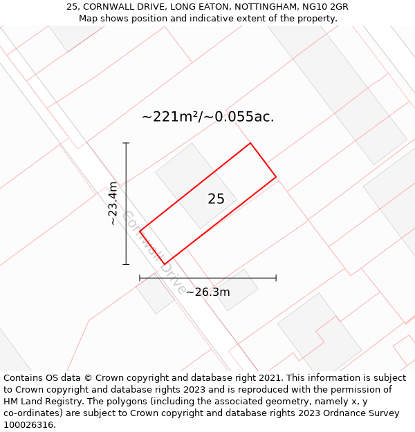 25, CORNWALL DRIVE, LONG EATON, NOTTINGHAM, NG10 2GR: Plot and title map