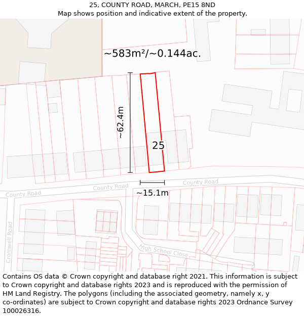 25, COUNTY ROAD, MARCH, PE15 8ND: Plot and title map