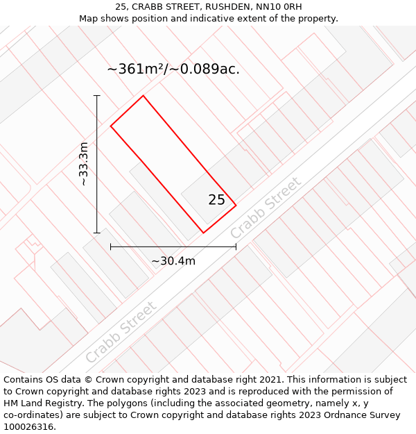 25, CRABB STREET, RUSHDEN, NN10 0RH: Plot and title map