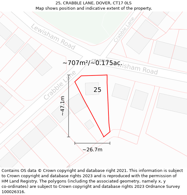 25, CRABBLE LANE, DOVER, CT17 0LS: Plot and title map