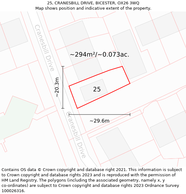 25, CRANESBILL DRIVE, BICESTER, OX26 3WQ: Plot and title map