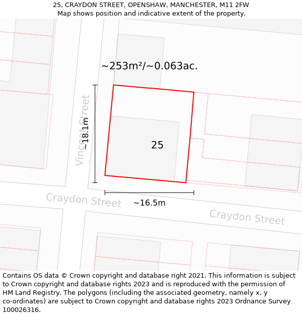 25, CRAYDON STREET, OPENSHAW, MANCHESTER, M11 2FW: Plot and title map