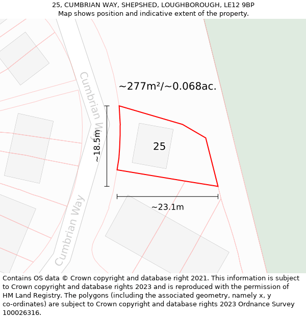 25, CUMBRIAN WAY, SHEPSHED, LOUGHBOROUGH, LE12 9BP: Plot and title map