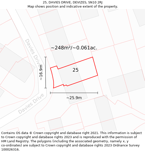 25, DAVIES DRIVE, DEVIZES, SN10 2RJ: Plot and title map