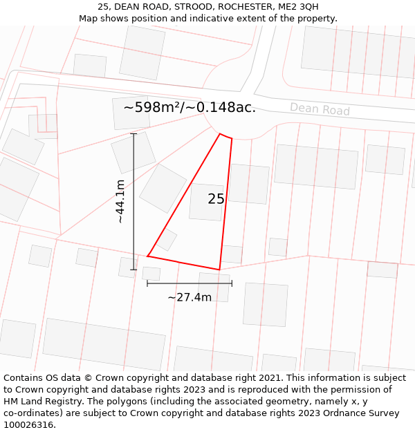 25, DEAN ROAD, STROOD, ROCHESTER, ME2 3QH: Plot and title map