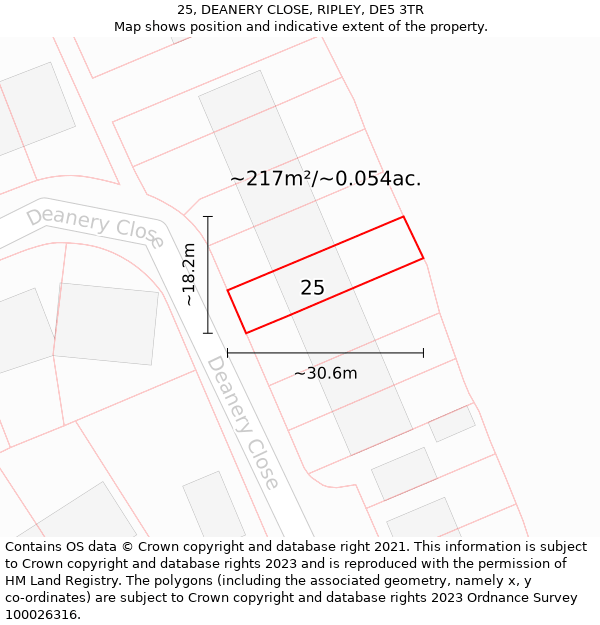 25, DEANERY CLOSE, RIPLEY, DE5 3TR: Plot and title map