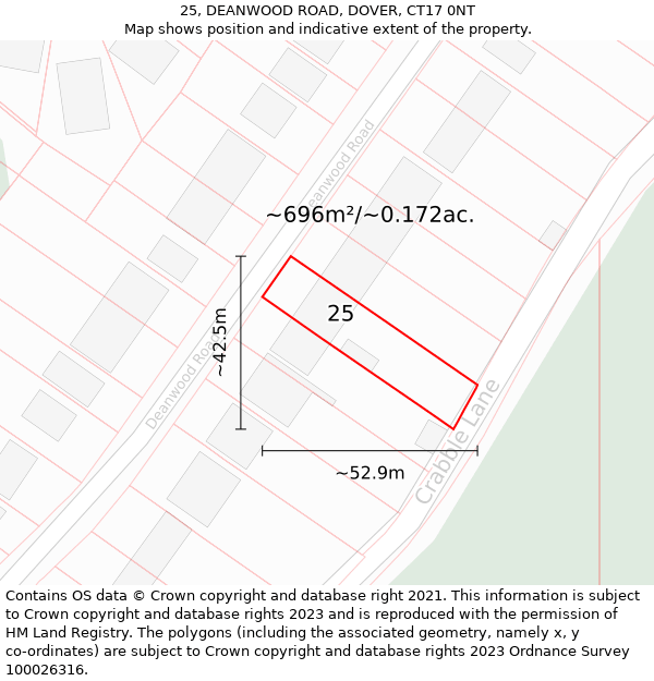 25, DEANWOOD ROAD, DOVER, CT17 0NT: Plot and title map