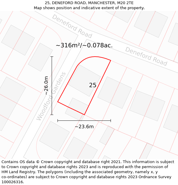 25, DENEFORD ROAD, MANCHESTER, M20 2TE: Plot and title map