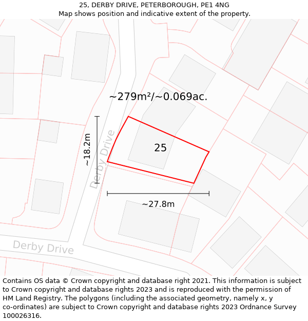 25, DERBY DRIVE, PETERBOROUGH, PE1 4NG: Plot and title map