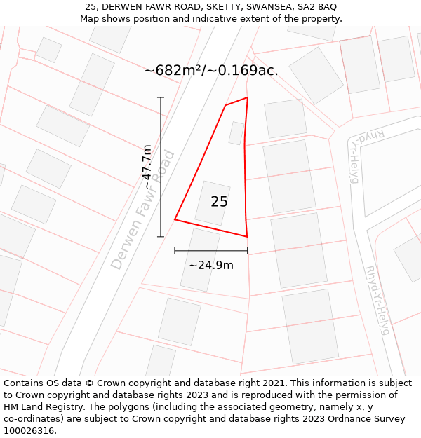 25, DERWEN FAWR ROAD, SKETTY, SWANSEA, SA2 8AQ: Plot and title map