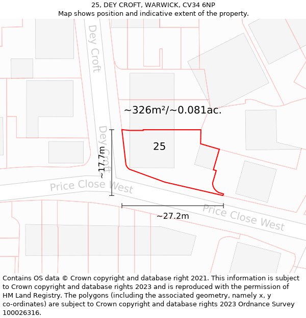 25, DEY CROFT, WARWICK, CV34 6NP: Plot and title map