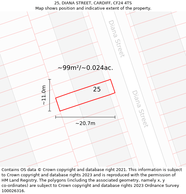25, DIANA STREET, CARDIFF, CF24 4TS: Plot and title map