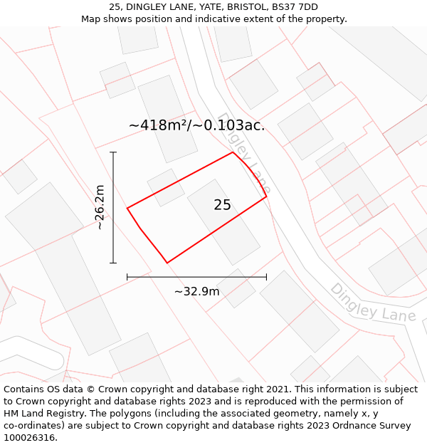 25, DINGLEY LANE, YATE, BRISTOL, BS37 7DD: Plot and title map