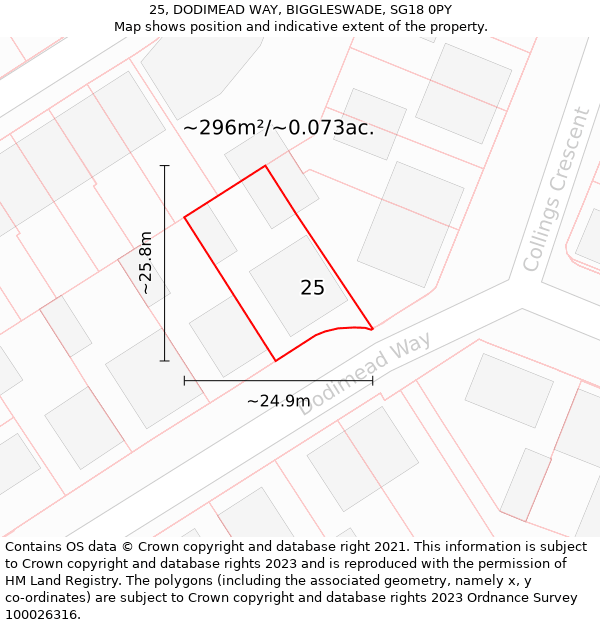 25, DODIMEAD WAY, BIGGLESWADE, SG18 0PY: Plot and title map