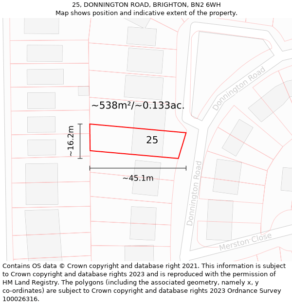 25, DONNINGTON ROAD, BRIGHTON, BN2 6WH: Plot and title map