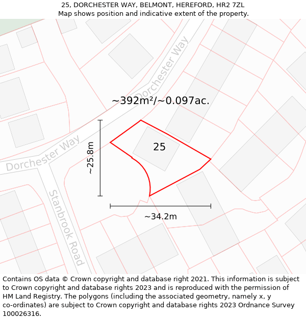 25, DORCHESTER WAY, BELMONT, HEREFORD, HR2 7ZL: Plot and title map