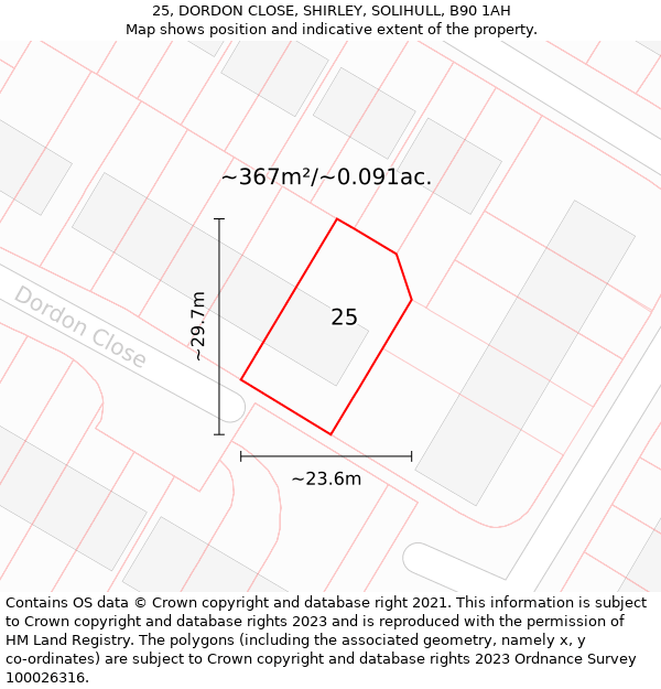 25, DORDON CLOSE, SHIRLEY, SOLIHULL, B90 1AH: Plot and title map