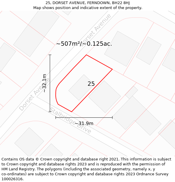 25, DORSET AVENUE, FERNDOWN, BH22 8HJ: Plot and title map