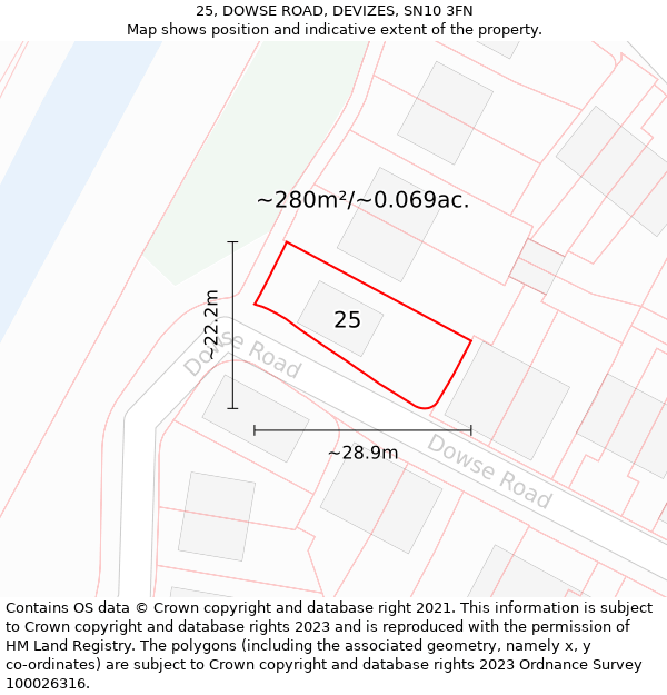 25, DOWSE ROAD, DEVIZES, SN10 3FN: Plot and title map