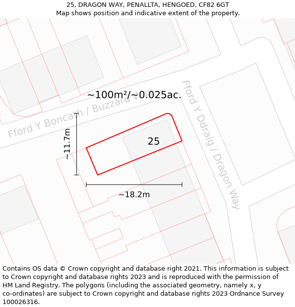 25, DRAGON WAY, PENALLTA, HENGOED, CF82 6GT: Plot and title map