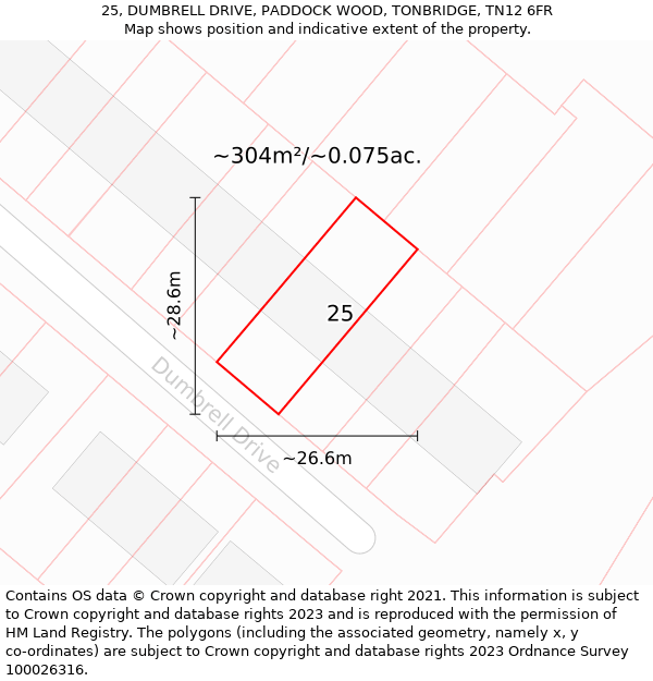 25, DUMBRELL DRIVE, PADDOCK WOOD, TONBRIDGE, TN12 6FR: Plot and title map