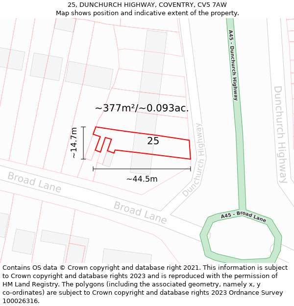 25, DUNCHURCH HIGHWAY, COVENTRY, CV5 7AW: Plot and title map