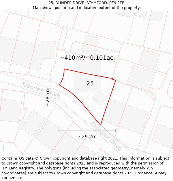 25, DUNDEE DRIVE, STAMFORD, PE9 2TR: Plot and title map