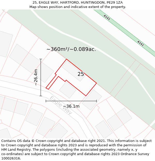 25, EAGLE WAY, HARTFORD, HUNTINGDON, PE29 1ZA: Plot and title map