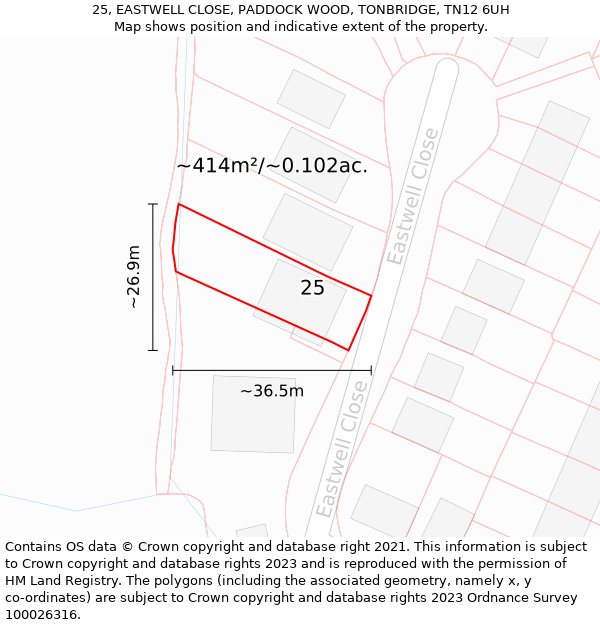 25, EASTWELL CLOSE, PADDOCK WOOD, TONBRIDGE, TN12 6UH: Plot and title map