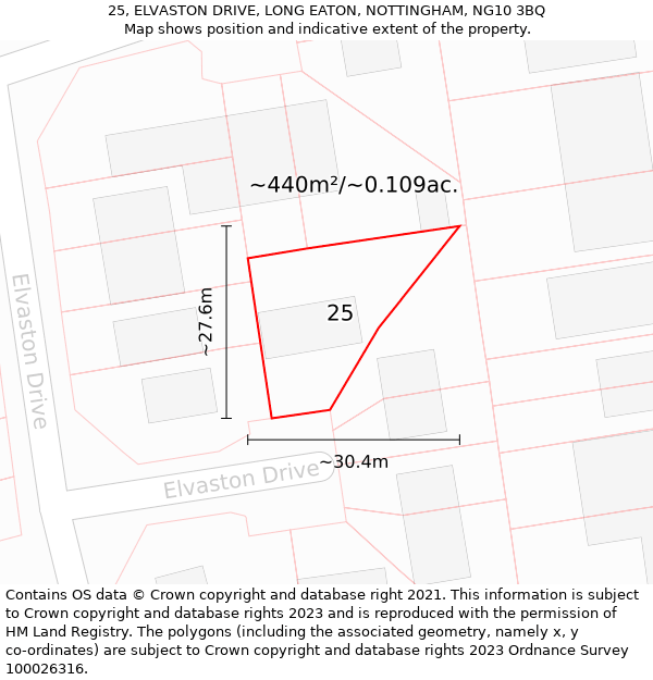 25, ELVASTON DRIVE, LONG EATON, NOTTINGHAM, NG10 3BQ: Plot and title map