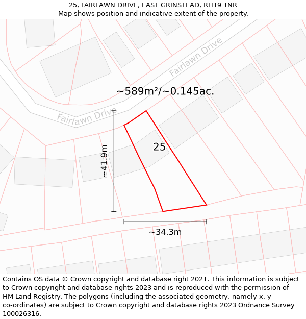 25, FAIRLAWN DRIVE, EAST GRINSTEAD, RH19 1NR: Plot and title map