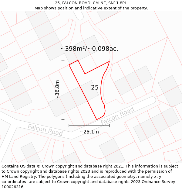 25, FALCON ROAD, CALNE, SN11 8PL: Plot and title map