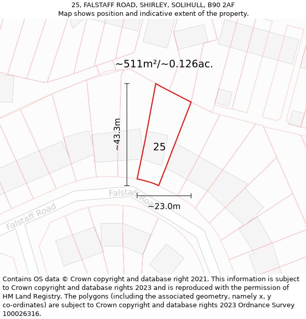 25, FALSTAFF ROAD, SHIRLEY, SOLIHULL, B90 2AF: Plot and title map