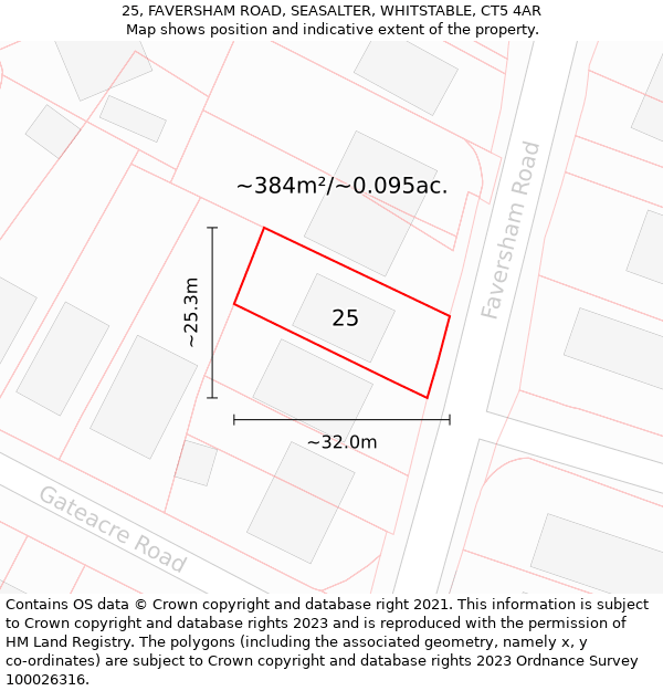 25, FAVERSHAM ROAD, SEASALTER, WHITSTABLE, CT5 4AR: Plot and title map