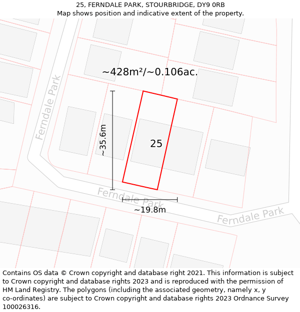 25, FERNDALE PARK, STOURBRIDGE, DY9 0RB: Plot and title map
