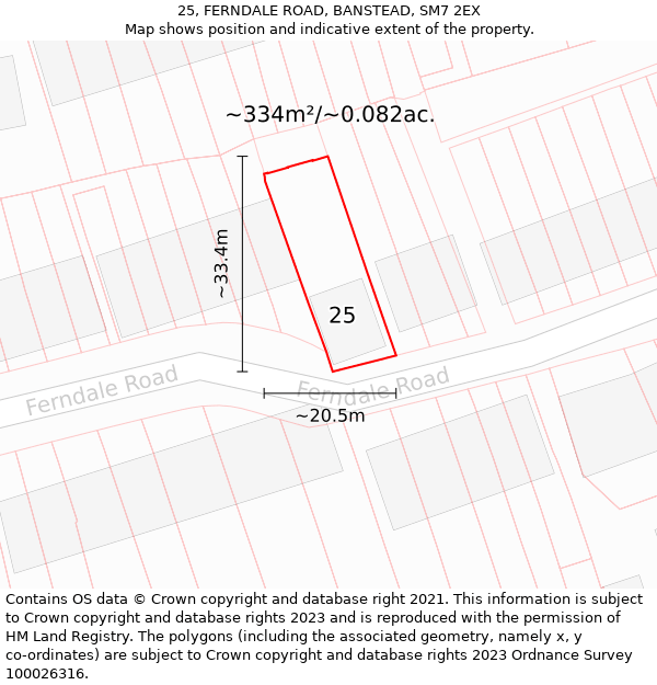 25, FERNDALE ROAD, BANSTEAD, SM7 2EX: Plot and title map