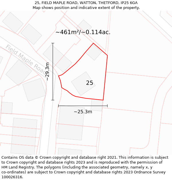 25, FIELD MAPLE ROAD, WATTON, THETFORD, IP25 6GA: Plot and title map