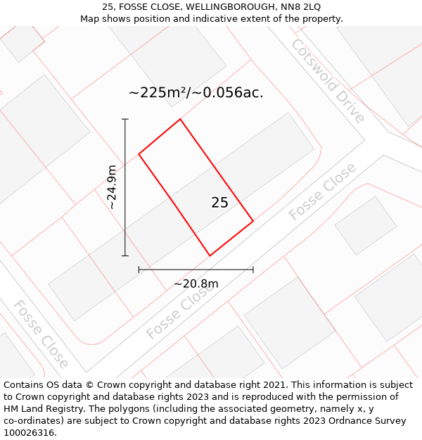 25, FOSSE CLOSE, WELLINGBOROUGH, NN8 2LQ: Plot and title map