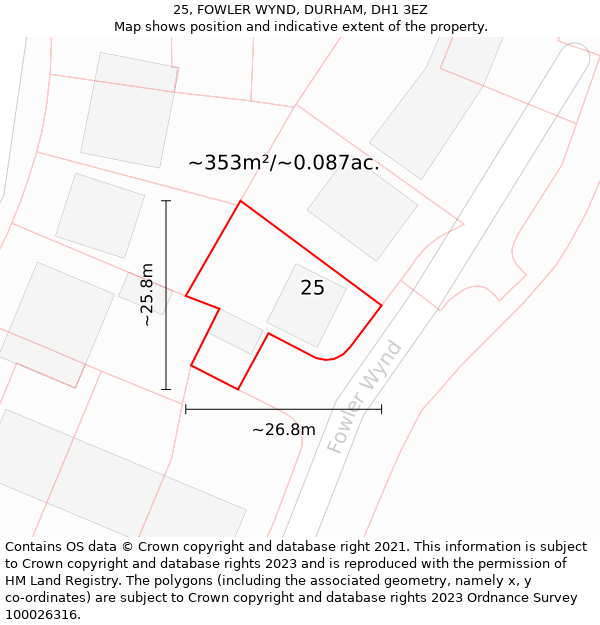 25, FOWLER WYND, DURHAM, DH1 3EZ: Plot and title map